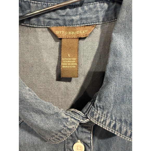 Bit & Bridle Dress Size Large Blue Button Down Pockets Sleeveless Cotton - Picture 4 of 6